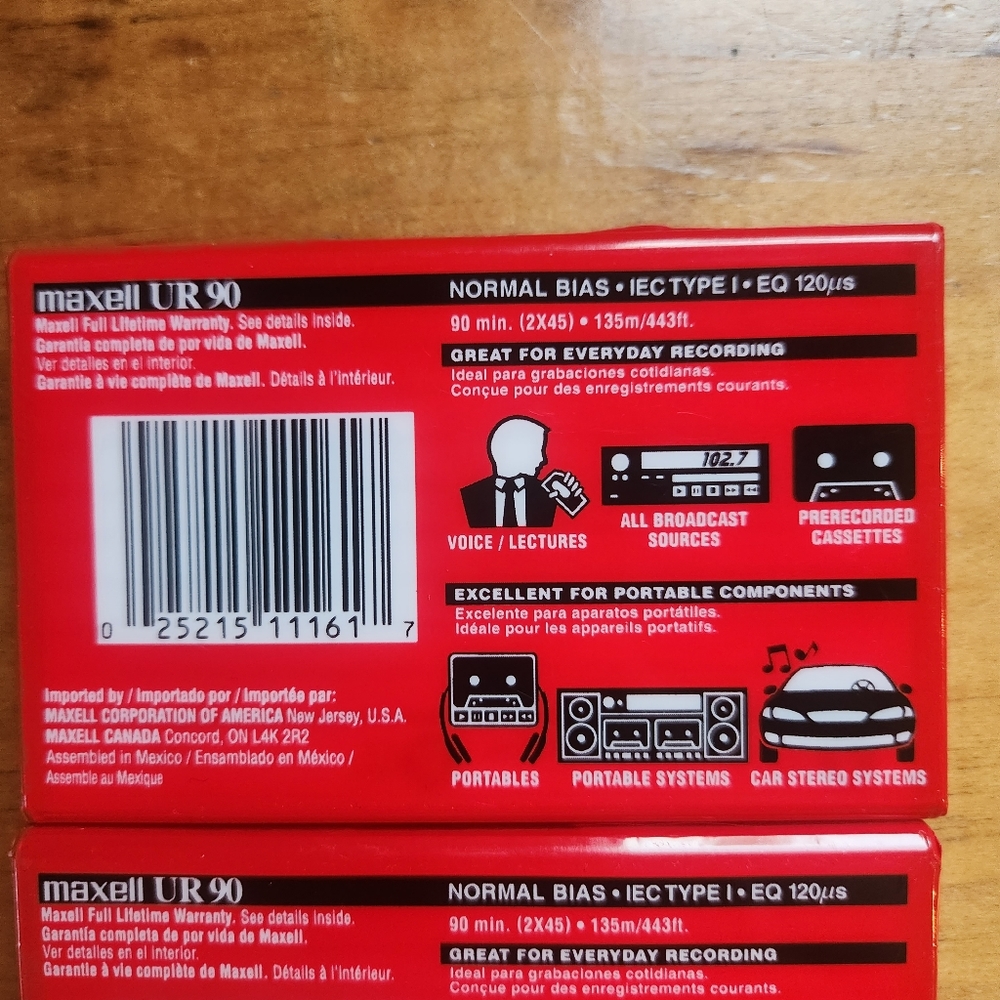 Cassette tapes (2) Maxwell UR 90 Minute Blank Audio Cassette Tapes Normal Bias - Picture 3 of 5